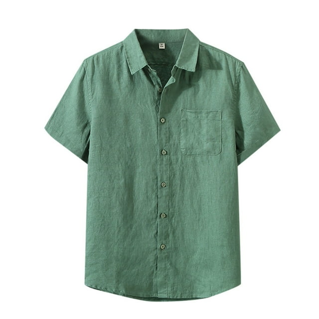 HBFAGFB Shirts for Men Lapel Button up Short Sleeves Simple Soft Work Tops with Pocket Green Size 3XL