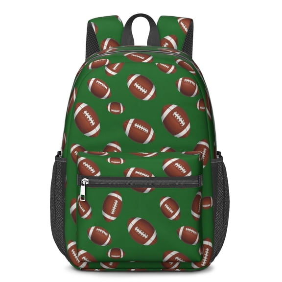 Football Icon Green Pattern 17" Waterproof Oxford School Backpacks for Teens, S-Shape Padded Straps, for School, Travel, Hiking, Camping