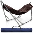 thumbnail image 1 of Tranquillo Adjustable Hammock Stand, Collapsible Camping Hammock and Stand, 650 lbs Capacity Deluxe Double Hammock Stand for 2 Persons, Portable Everywhere Easy Assembly Non-Slip and Noise-Free, Brown, 1 of 8