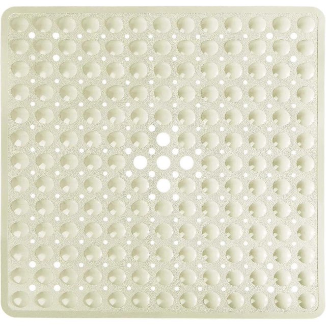 Shower Bathtub Mat Non Slip, 21x21 Inch, Soft Square Bath Mat for Tub with Suction Cups and Drain Holes, Stall Floor Mats for Bathroom, Machine Washab