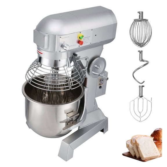 Commercial Food Mixer 10 Qt 450W 3 Speed Adjustable Heavy Duty Stainless Steel Bowl for Bakery Restaurant Pizza Dough