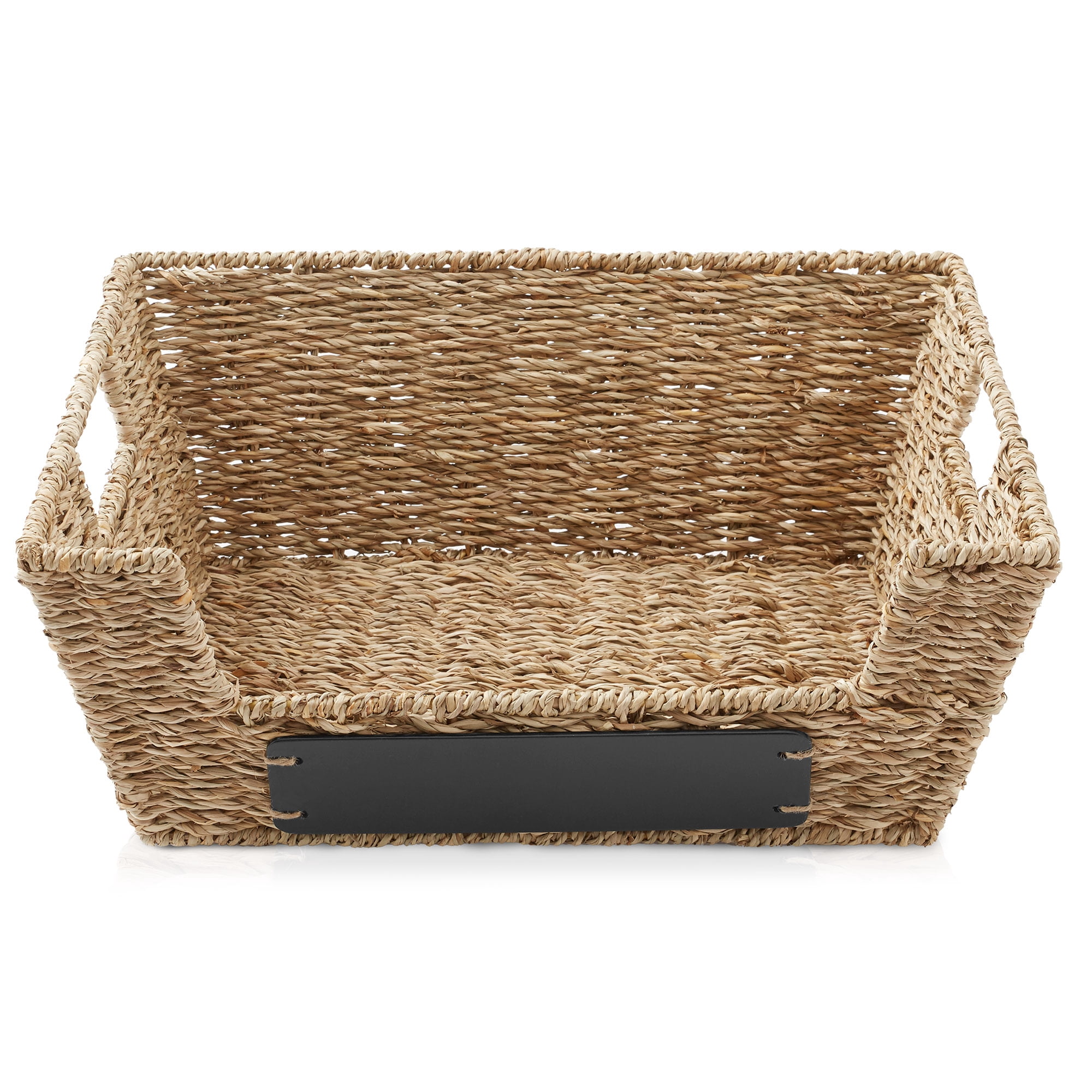 Casafield (Set of 2) Seagrass Pantry Baskets with Handles and Chalkboard Labels, Wide Woven Storage Baskets for Kitchen Shelves