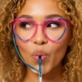 thumbnail image 5 of Straw Glasses,Eyeglass Shape Flexible Bendable Clear Drinking Straw for Birthday Gathering Summer Party,Purple, 5 of 7