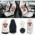 thumbnail image 2 of Yuyamidu 12 Pcs Highland Cow Car Front Seat Cover Set Purple Flower Steering Wheel Armrest Cover Seat Belt Pads Garbage Can Air Vent Pouch Rearview Mirror Cover Coasters Keychain Auto Accessories, 2 of 7