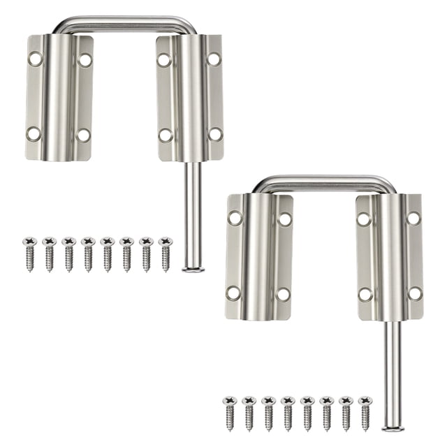 Cerradura de bucle para puerta corrediza Uxcell de 2 piezas, cerradura en forma de U de 2-3/8" con tornillos para puertas o ventanas desiguales o deformadas, cerca de jardín, plateado