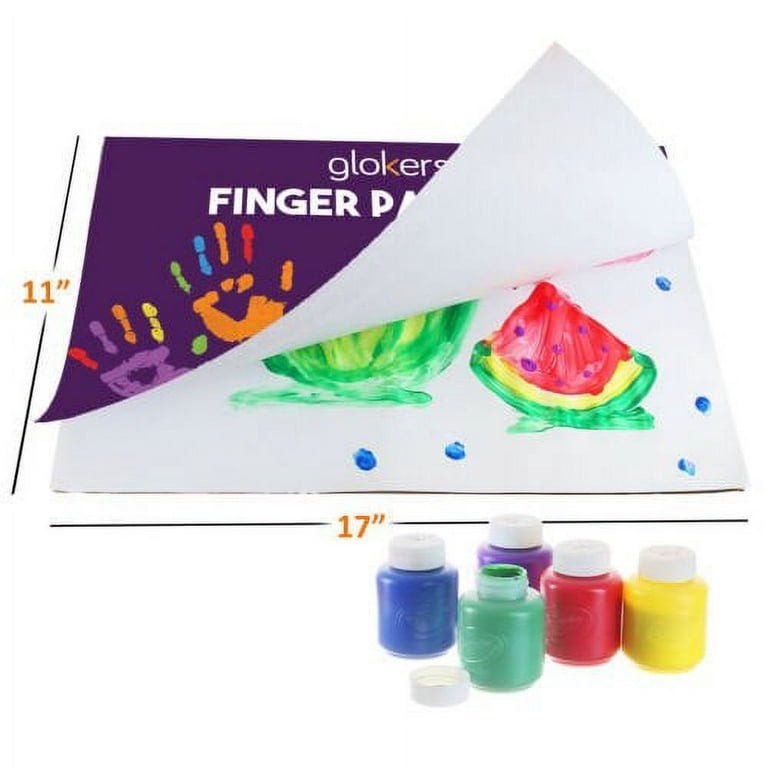 Glokers Finger Paint Paper Pad Bundle With 6 Washable Paints for