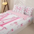 thumbnail image 3 of Manfei Pink Ribbon Bowknot Zipper Twin Comforter Sets with Fitted Sheet and 2 Pillowcases For Girls,Cartoon 3D Letter M Personalized Zipper Bedding Set For Kids,Pink Reversible,4-Piece, 3 of 7