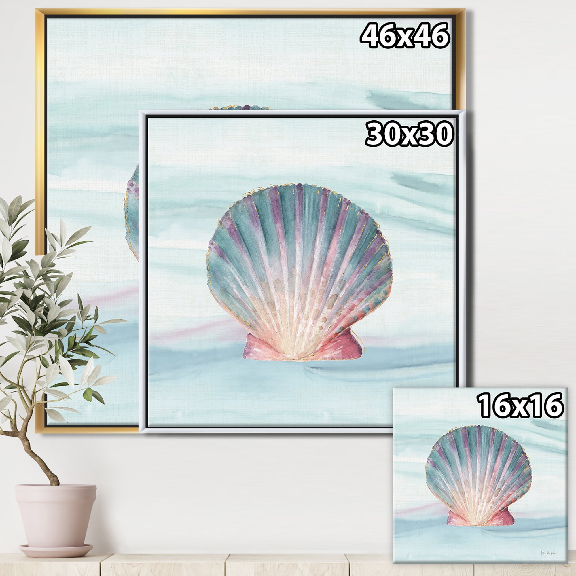 Designart ' Ocean Shell on Blue ' Nautical & Coastal Framed Canvas
