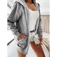 thumbnail image 2 of Women Casual Full Zip Up Plush Hoodie Solid Sweatshirt Long Sleeve Jacket with Pockets, 2 of 5