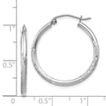 thumbnail image 4 of Real 14kt White Gold Satin and Diamond-cut 2mm Round Hoop Earrings; for Adults and Teens; for Women and Men, 4 of 4