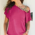 thumbnail image 4 of Camiseta de mujer con hombros descubiertos y diseño cruzado, corte holgado, color liso, mangas cortas, rojo rosa, XXL Summer Chic, 4 of 6