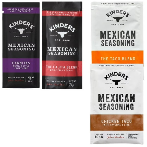 Kinder's Mexican Seasoning Variety Pack – 4 Flavors: Carnitas, Fajita, Taco, Chicken Taco