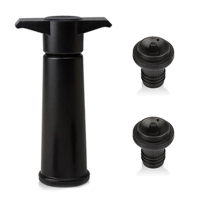 Tapones para botellas de vacío, bomba negra con tapones ahorradores de vino que mantienen el vino fresco (bomba negra + 2 tapones) Adepaton 2034226