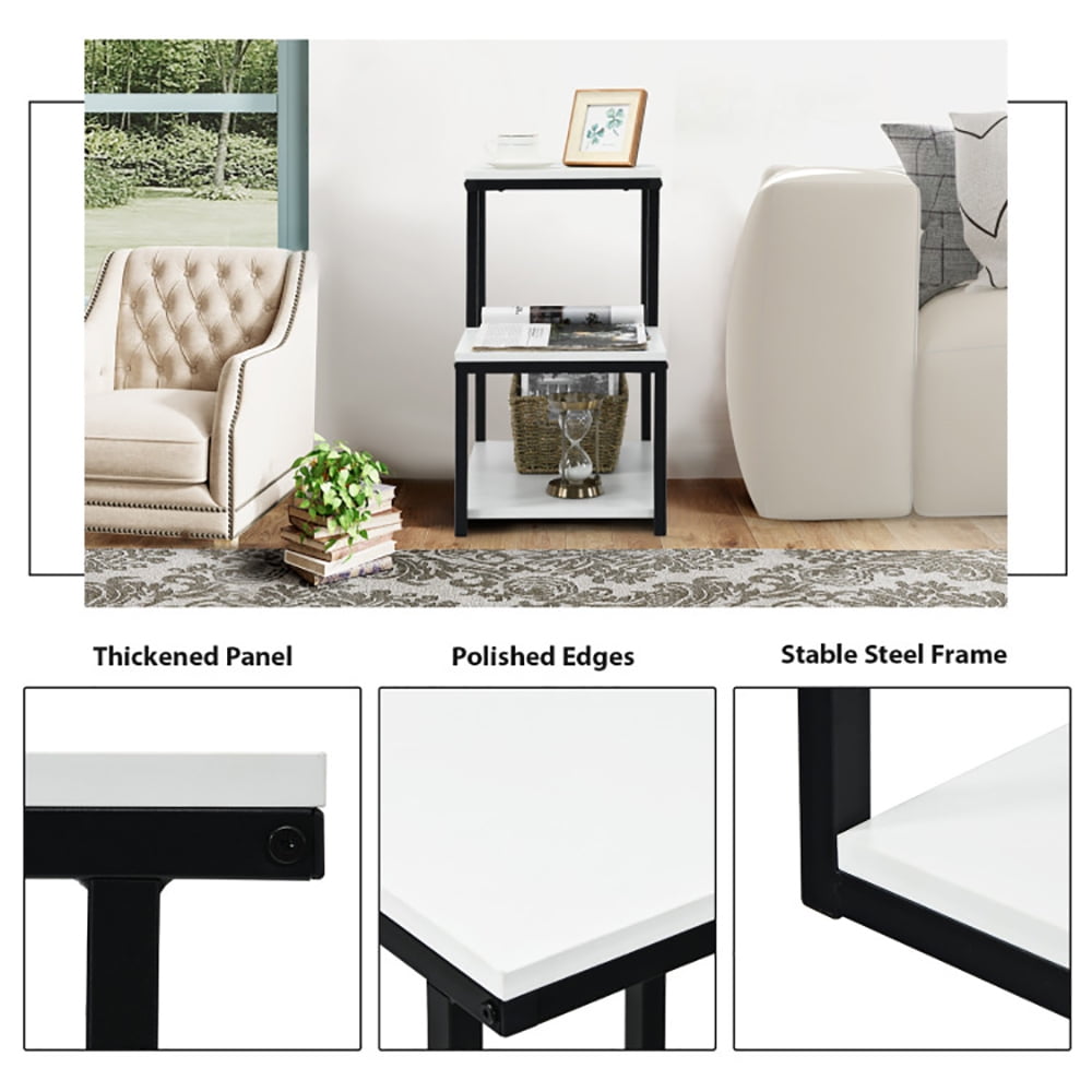 Finihen End Side Table, 3-Tier Ladder-Shaped Chair Side Table with Storage Shelf, Sofa Couch Table, for Small Spaces, Living Room, Bedroom, White Finihen End Side Table, 3-Tier Ladder-Shaped Chair Side Table with Storage Shelf, Sofa Couch Table, for Small Spaces, Living Room, Bedroom, White