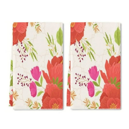 

YladaFaie 2 Pieces Red Poppy Flowers Bloom Pattern Dish Hand Towels Tea for Spring Summer Fall Kitchen Cooking Home Bathroom Decor 16 x 24 Inch