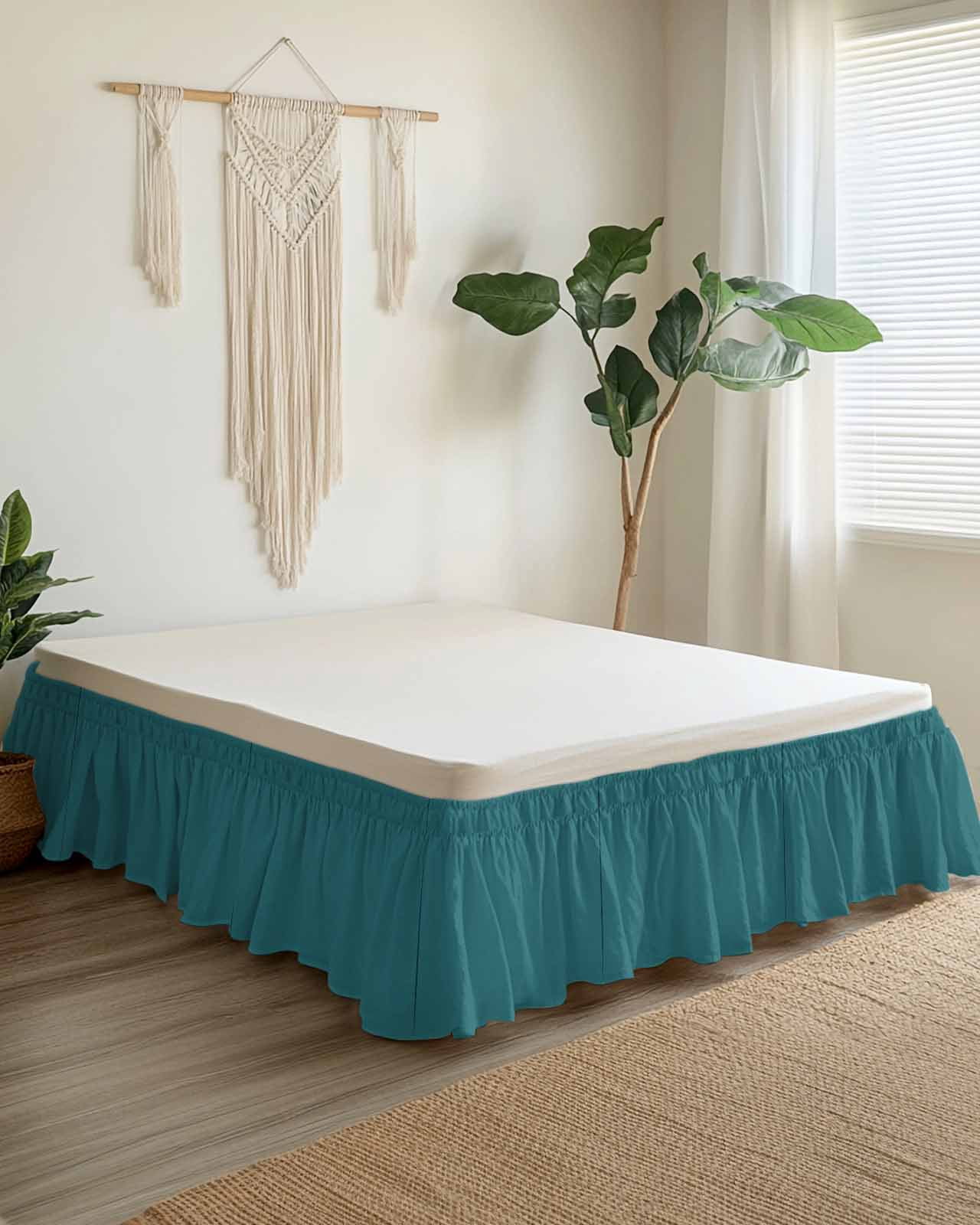 Solid Color Bed Skirt Teal Bed Skirts King Size 18 Inch Drop, Wrap Around Dust Ruffle&nbsp;Bedskirt with Adjustable Elastic Belt for Queen Size Beds