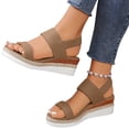 thumbnail image 2 of Domuza Womens Platform Espadrilles Wedge Sandals Comfortable Platform Open Toe Sandals with Ankle Strap | Casual Summer Dress Women Shoes for Beach, Travel, Walking, Daily Wear Khaki 8（EU-40）, 2 of 4