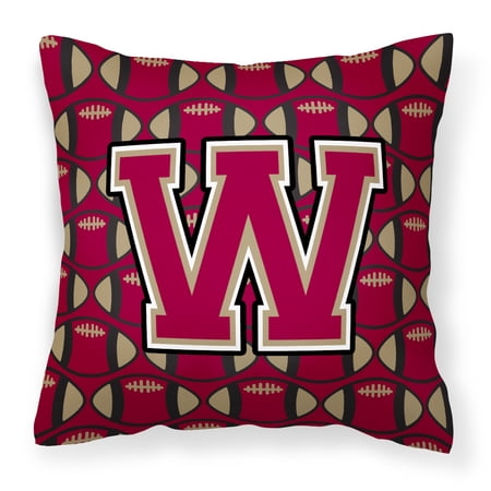 Letter W Football Garnet and Gold Fabric Decorative Pillow