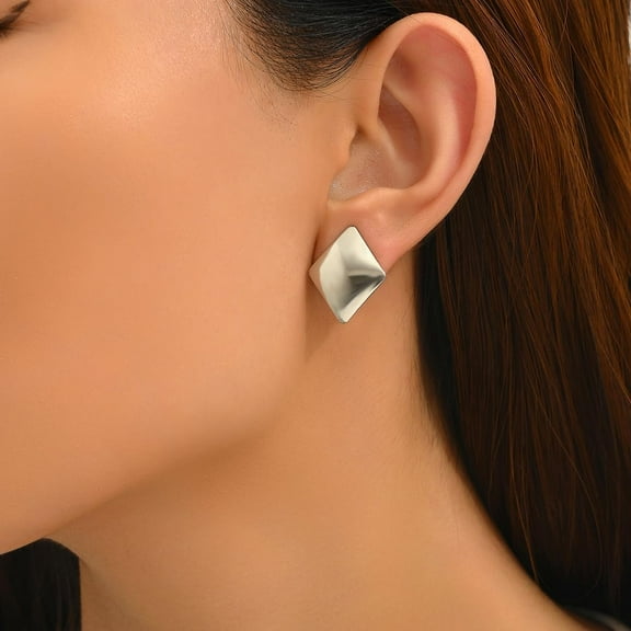 Fashionable Stainless Steel Square Stud Earrings Silver 15x15mm