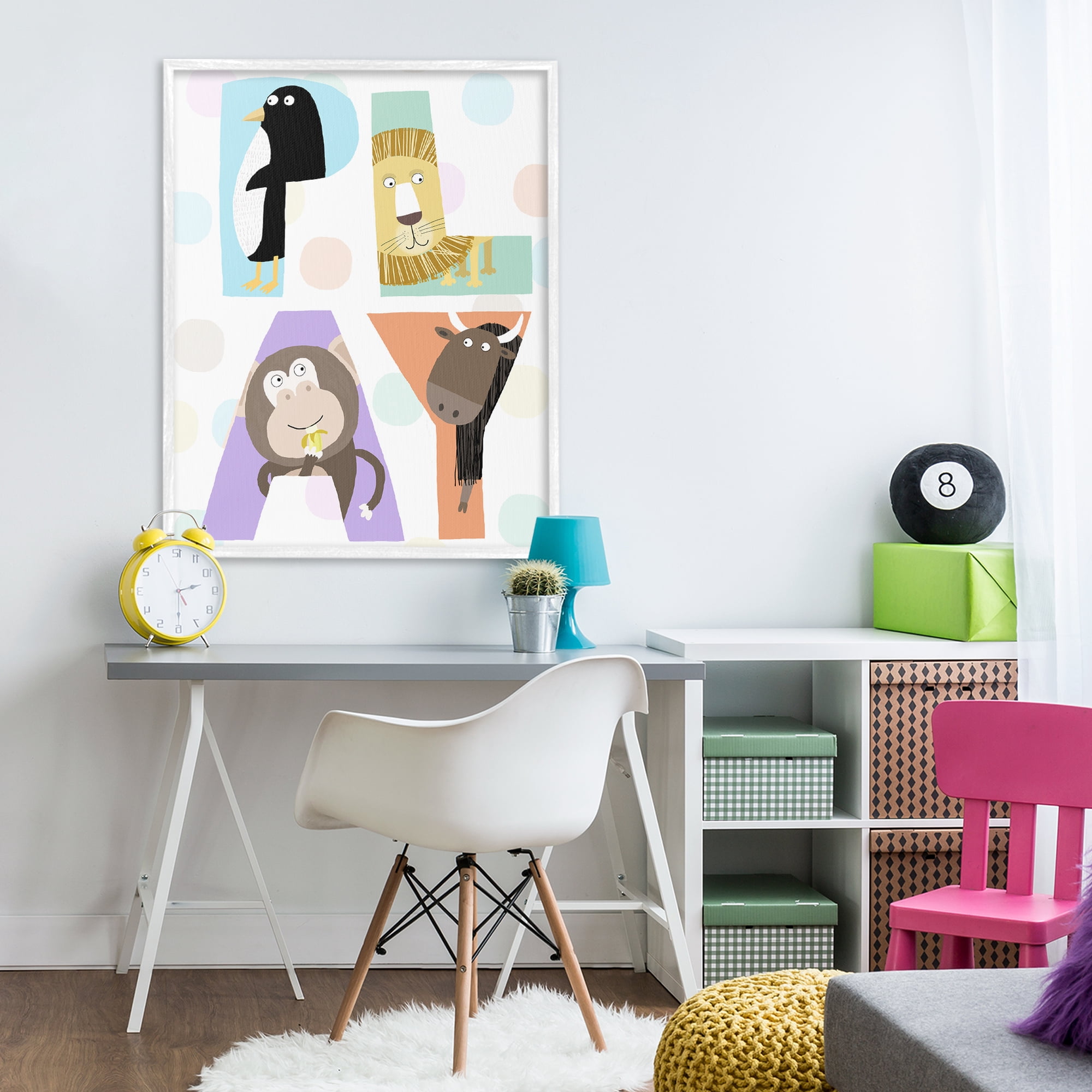 Stupell Industries Play Letters with Animals White Framed Giclee Art, design by Carla Daly