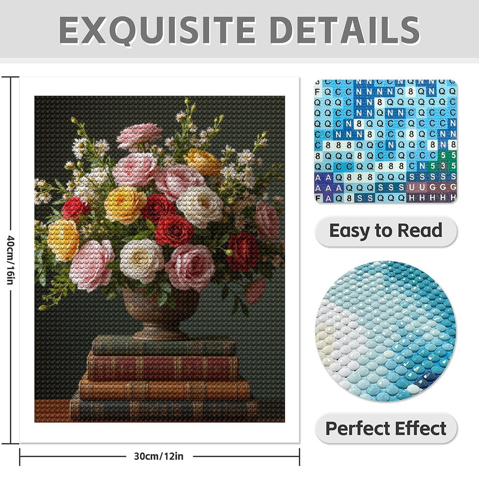 Diamond Art Kit for Adults, Vintage Floral Arrangement Books Diamond Painting for Adults Beginners, DIY Diamond Art Painting Kits, 5D Diamond Painting Crafts for Home Decor 12x16 Frameless