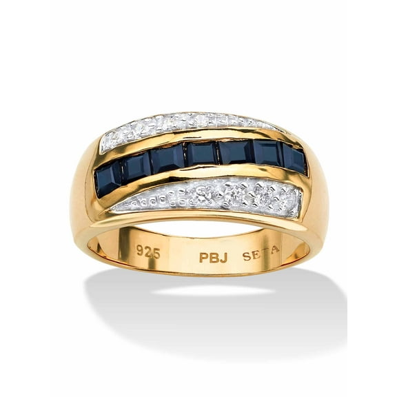 Men's 1.95 TCW Genuine Blue Sapphire and Pave-Style Cubic Zirconia Ring in 18k Gold over Sterling Silver