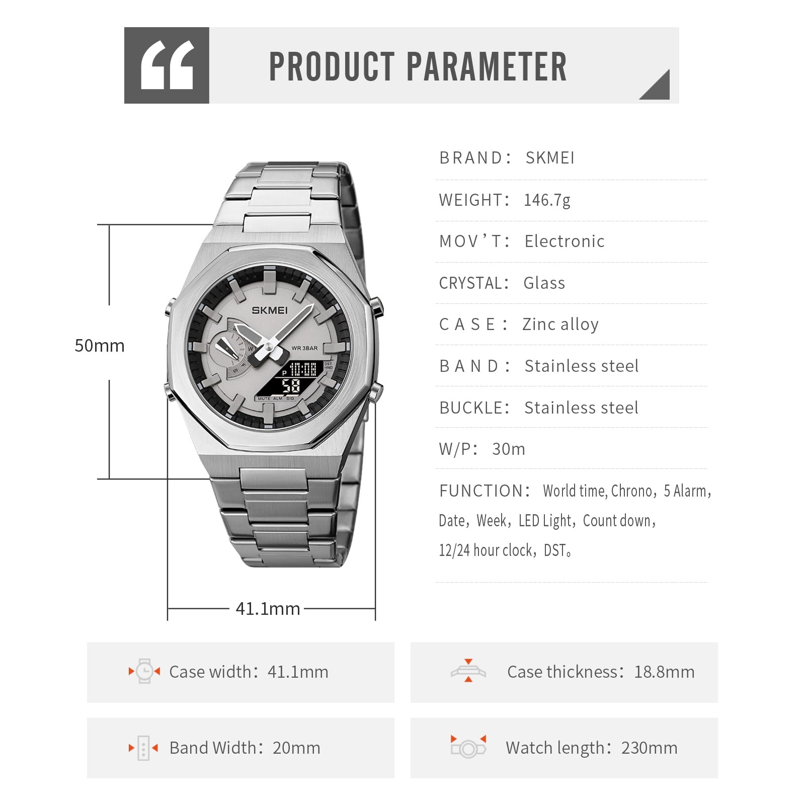 SKMEI Men's Digital Watch, Sports Waterproof Military Watches for Men LED Casual Stopwatch Alarm Tactical Men's Wrist Watches