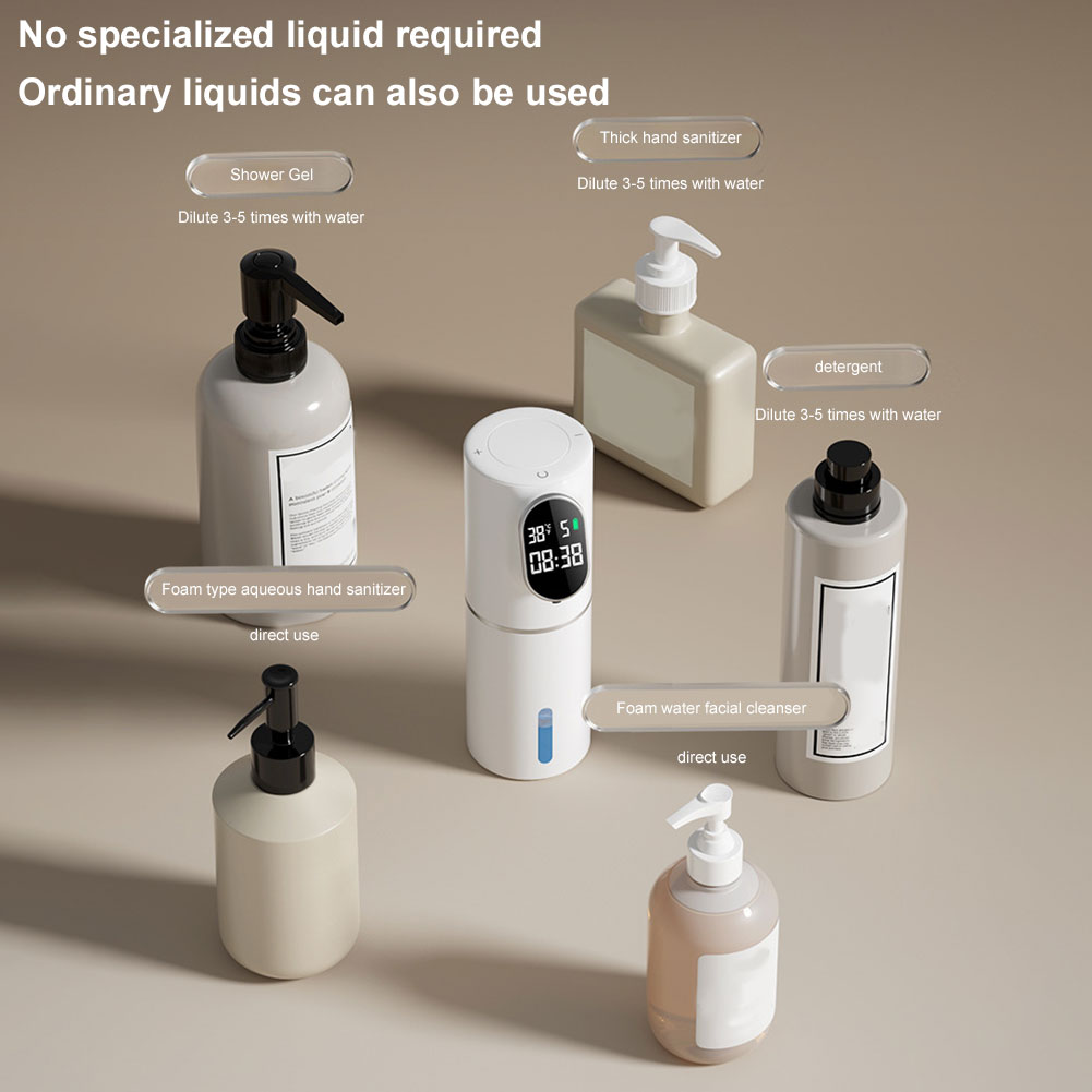 CARRFA Automatic LED 320ml Liquid Foam Soap Dispenser 5 Adjustable Levels Hand Sanitizer Machine Time Temperature Display Can Wall Mount for Bathroom Kitchen (White)