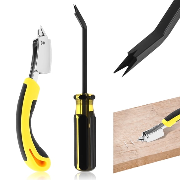 2-Pack Upholstery Staple Remover, Curved Base Industrial Tack Puller – Ergonomic Handle for Furniture, Floor, Carpet & Carton (Yellow Black)