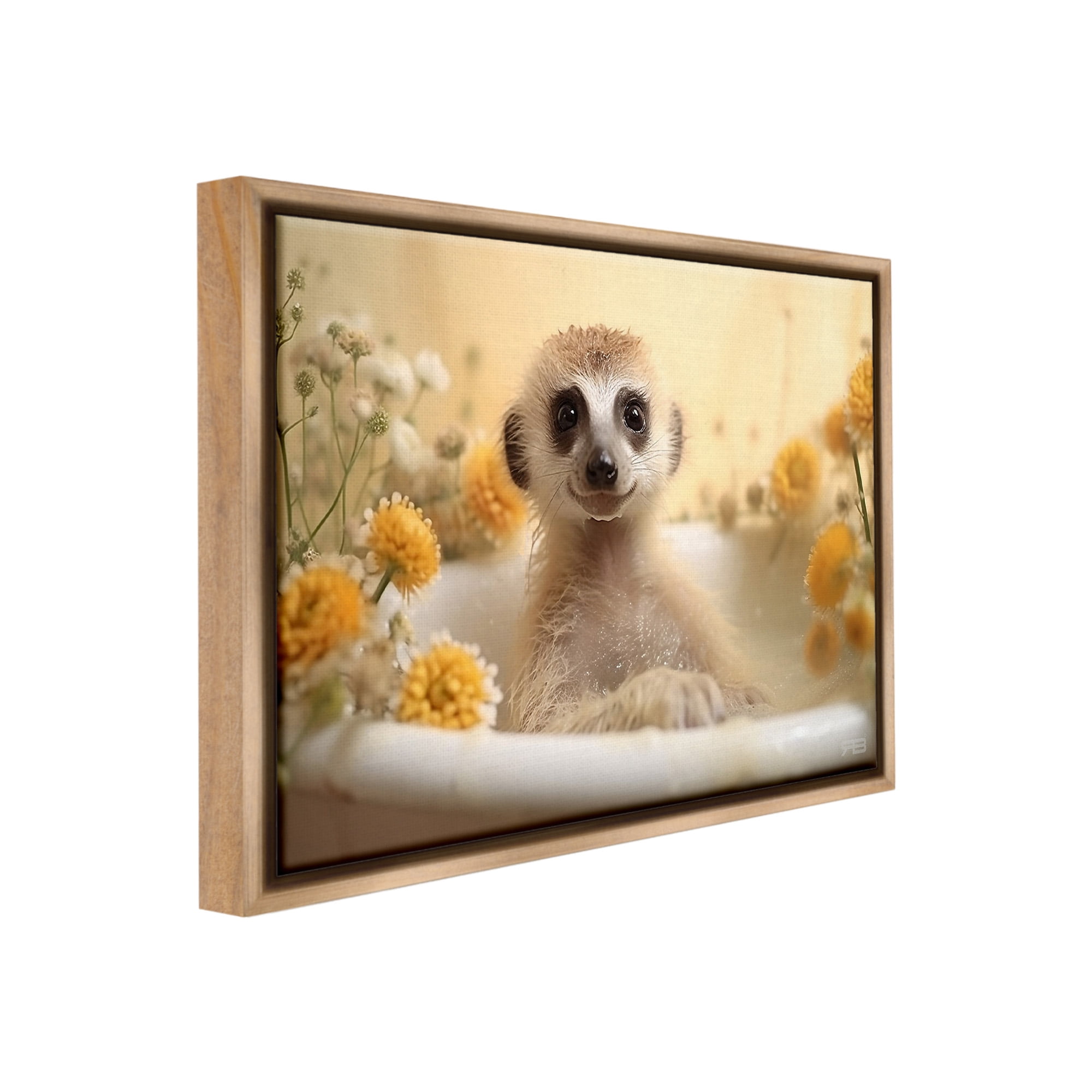 Stupell Industries Meerkat & Floral Bath Animals & Insects Painting Brown Floater Framed Canvas Art Print Wall Art, 21 x 17