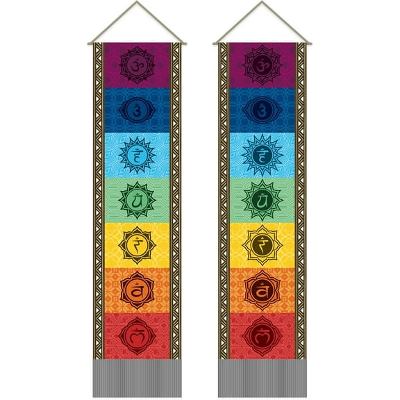 1 Set Pack of 2 Yoga Tapestries Colour Yoga Tapestry Colorful Yoga-Chakra Tassel Tapestry Wall Hanging for Room Art Home Decor 13 x 51 Inch