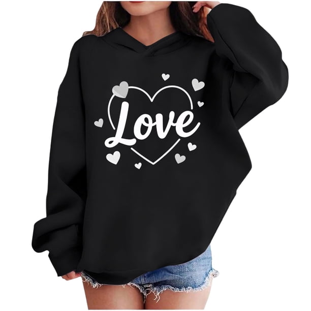 Sudadera con capucha y estampado de corazón de San Valentín, sudadera de manga larga para niños y niñas, chaqueta para niñas de talla mediana y grande.