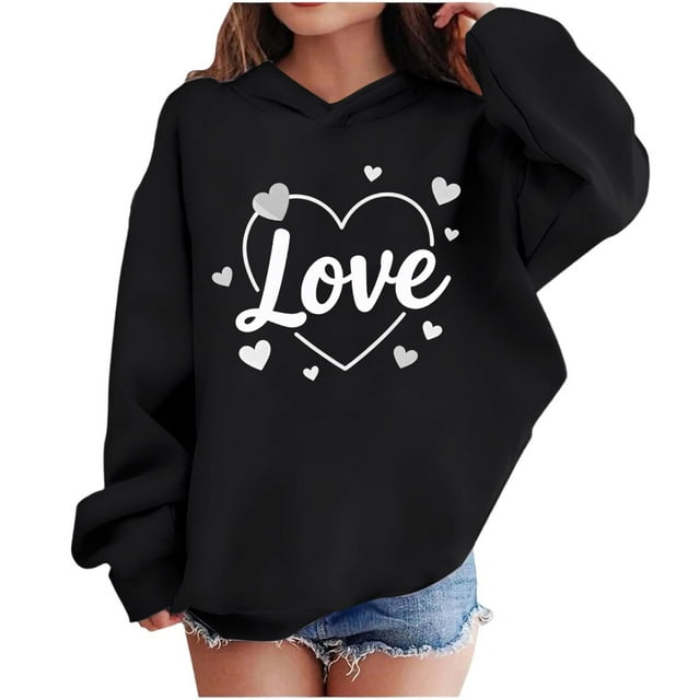 Sudadera con capucha y estampado de corazón de San Valentín, sudadera de manga larga para niños y niñas, chaqueta para niñas de talla mediana y grande.
