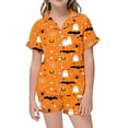 thumbnail image 4 of FYDUU Girls Button Down Pajamas Set Kids Halloween Pajama Sets Short Sleeve Shirt And Shorts Sleepwear Set Soft Nightwear Loungewear Outfits Nightclothes 8-9 Years, 4 of 4