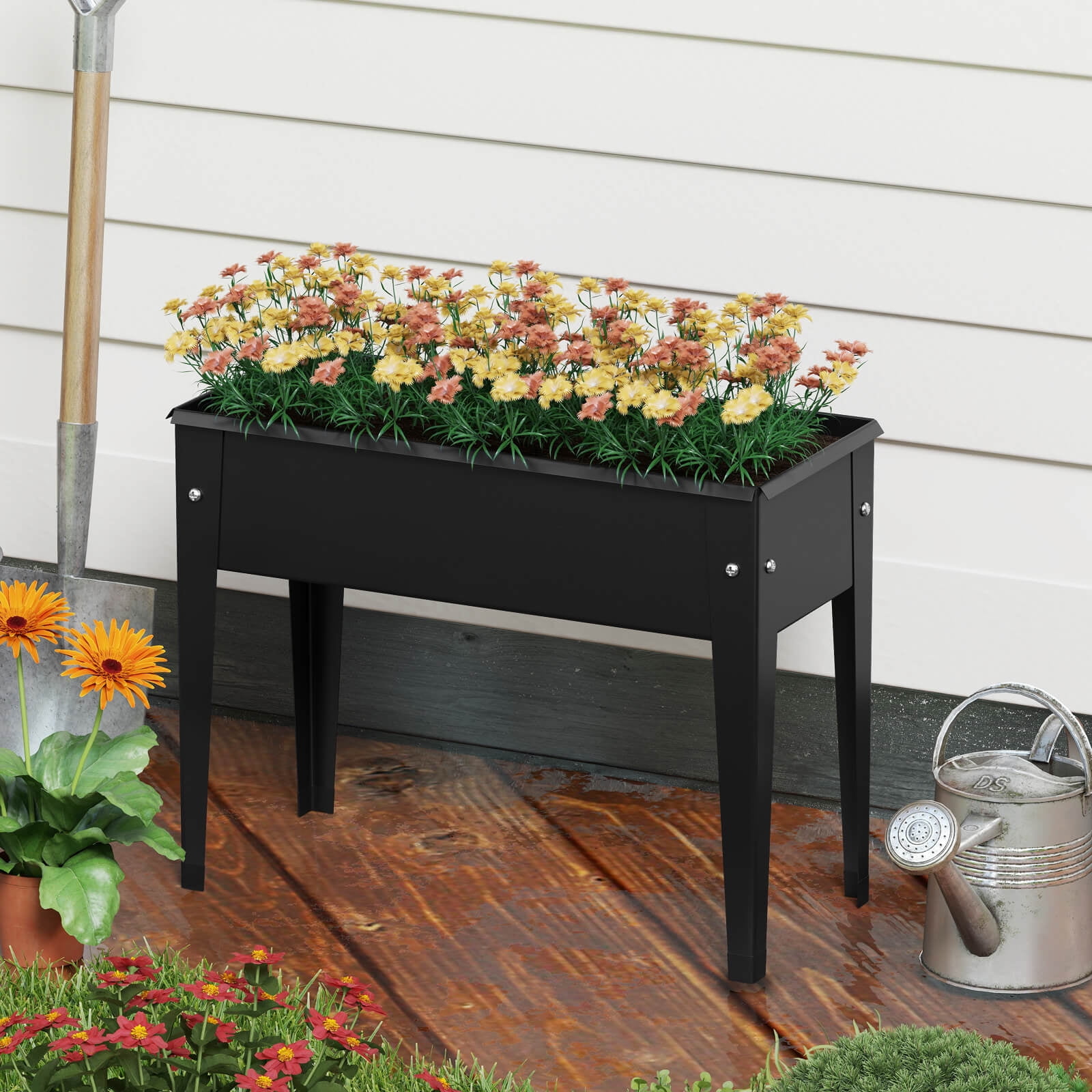 Costway 1 PCS Raised Garden Bed Elevated Metal Planter Box with Legs Drainage Holes Gardening Box