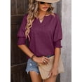 thumbnail image 3 of Summer Women's Loose V-neck Bat Sleeves Colorful Cotton T-shirt, 3 of 7