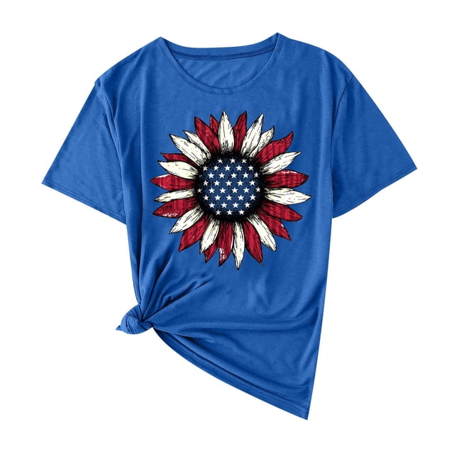 Camisas de Manga Corta para las Mujeres Moda Casual Impresión Cuello Redondo Suéter Tee Blusas