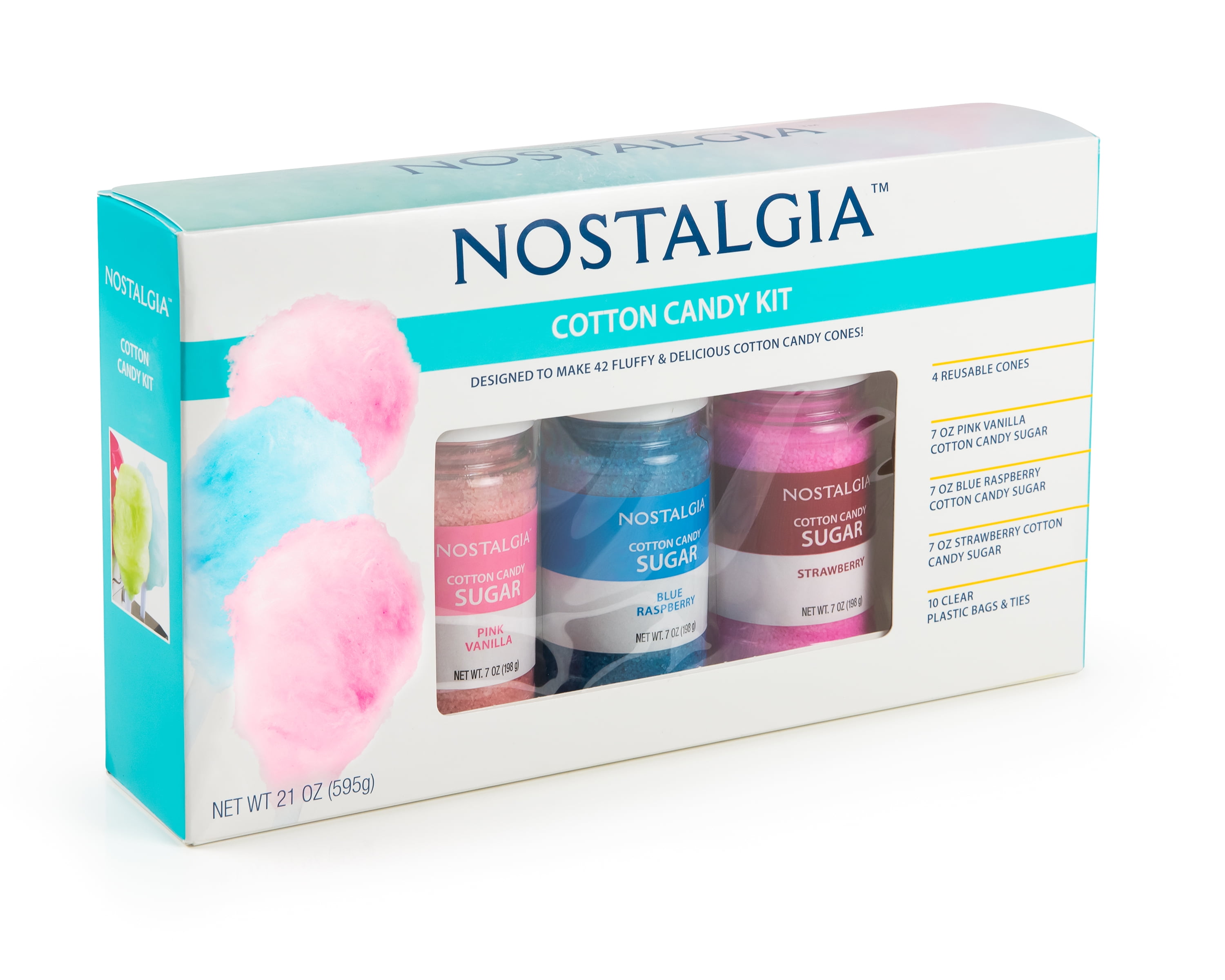 Nostalgia FSCC8 Cotton Candy Party Kit, 3 7-oznbsp;Flossing Sugars,  Reusable Cones and Twist Ties - Walmart.com