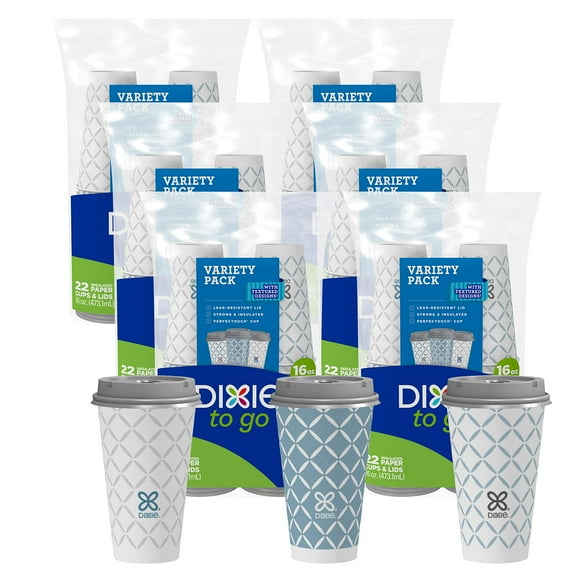 Dixie to Go Large Paper Coffee Cups with Lids, 16 Oz, 132 Count, Disposable Cups for On-The-Go Hot Beverages