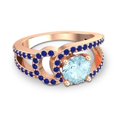 thumbnail image 5 of Diamond-Capitals 2.50 Carat Round Cut Aquamarine & Blue Sapphire Gemstone Fancy Bridal Ring for Women 14K Rose Gold Size 6, 5 of 8