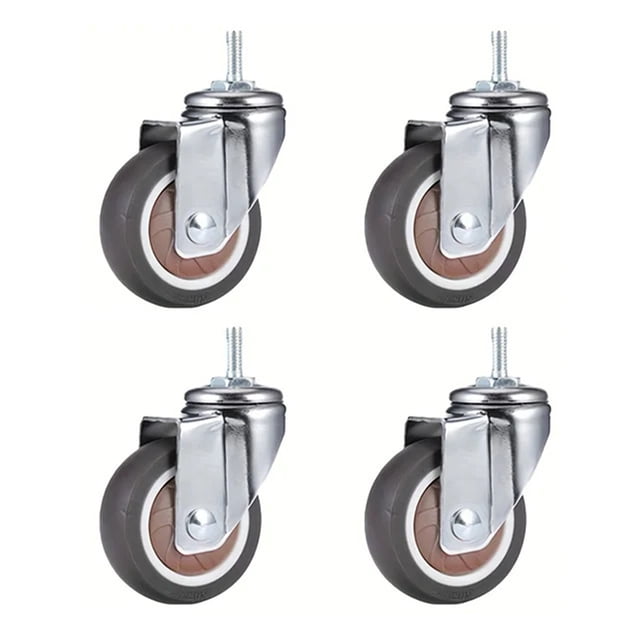 4 Pcs 2 Inch Stem Caster Wheels TPR Screw Lever Universal Castors Swivel Stem Wheels With M8 Thread Rods For Carts Furniture ,Easy to Use