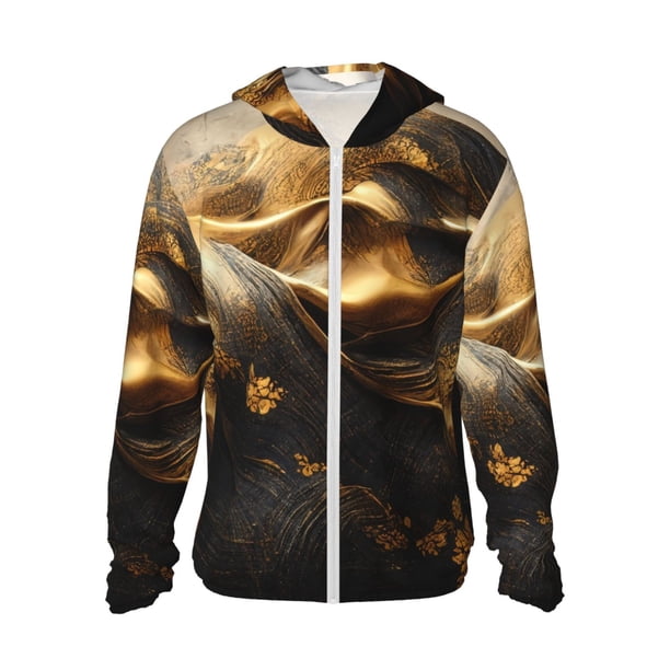 Balery Luxurious Gold Flow Sudadera ligera de manga larga con capucha y protección solar UPF 50+ para hombre y mujer, ideal para pesca y running-Large
