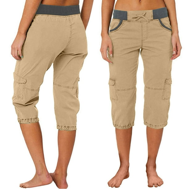 WILLBEST Pantalones Casuales Para Mujer, Ligeros, de Cintura Alta, Elásticos, Con Cordón, Cargo Capri Para Comodidad Diaria, Diseño de Bolsillo Versátil y Elástico, Ideal Para Diversas Actividades.