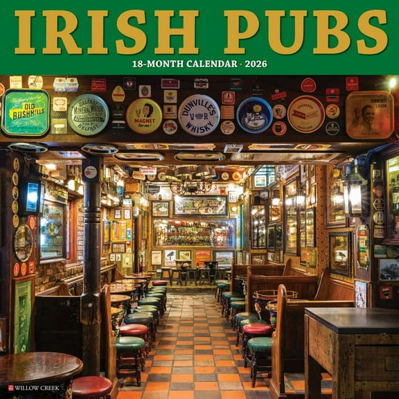 Willow Creek Press, Irish Pubs 2026 Wall Calendar, 12'' X 12'', 18-Month Calendar with Stapled Binding