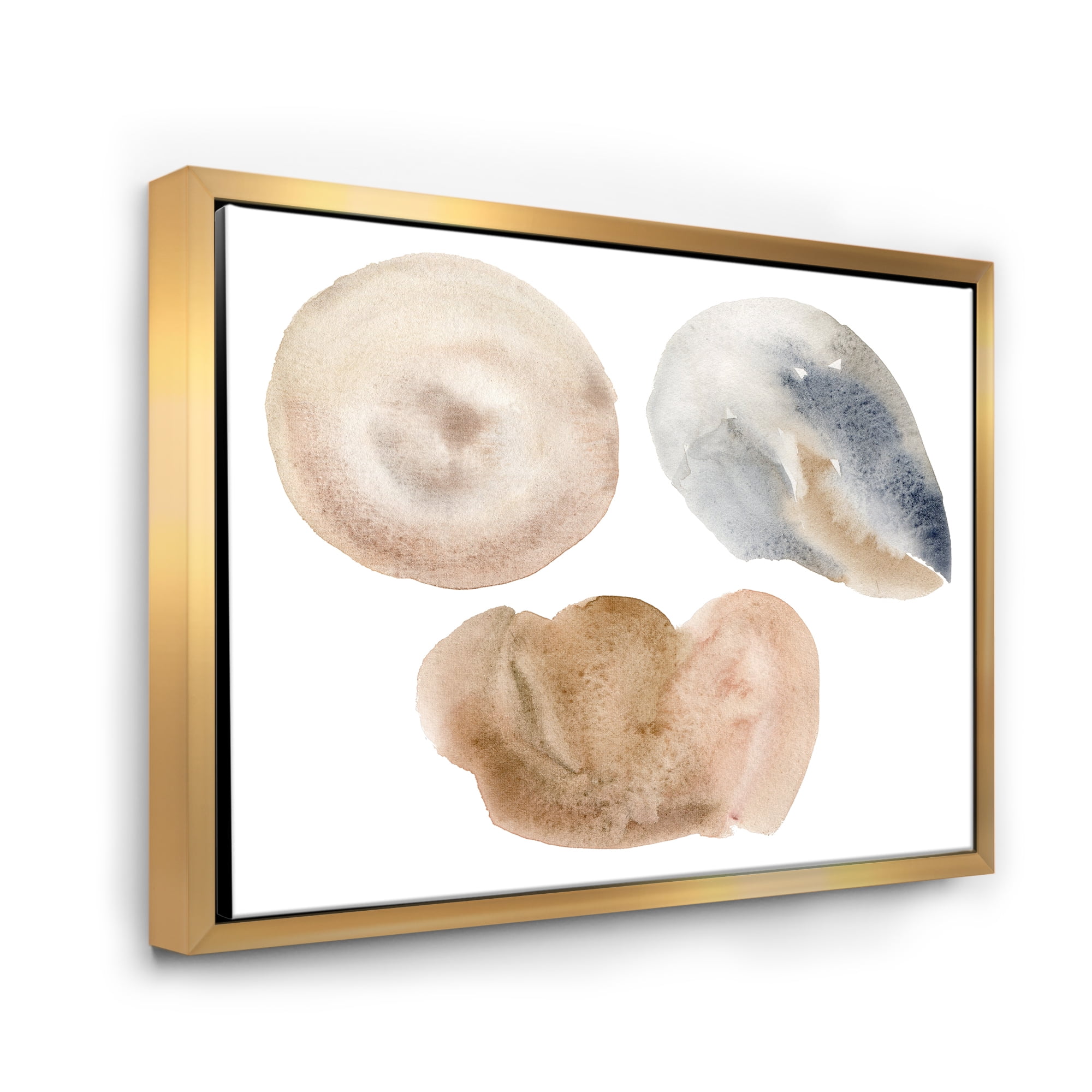 Holiday Set With Abstract Beige and Blue Circle Spot 40 in x 30 in Framed Painting Canvas Art Print, by Designart