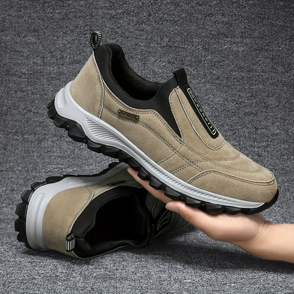 Men'S Big & Tall Slip-On Sneakers - Slip-Resistant Sole, Cushioned EVA Insole/White Athletic Footwear - Easy-Clean Synthetic Cover Upper - for Men - All-Season Gym, Hiking, Everyday Shoes - Black