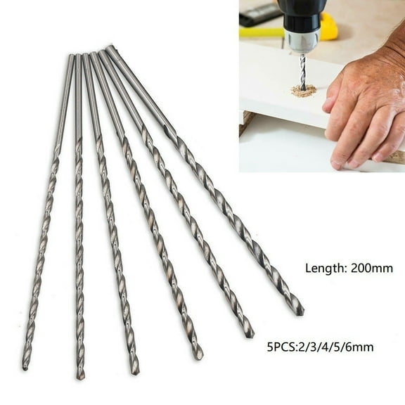5Pcs 200Mm Extra Long High Speed Steel Hss Drill Bits Metal Drilling Tool Set