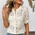 thumbnail image 2 of Miluxas Womens Summer Lace Tops Short Puff Sleeve Casual Dressy Blouses Eyelet Crew Neck Button Down Shirts Beige S(S), 2 of 9
