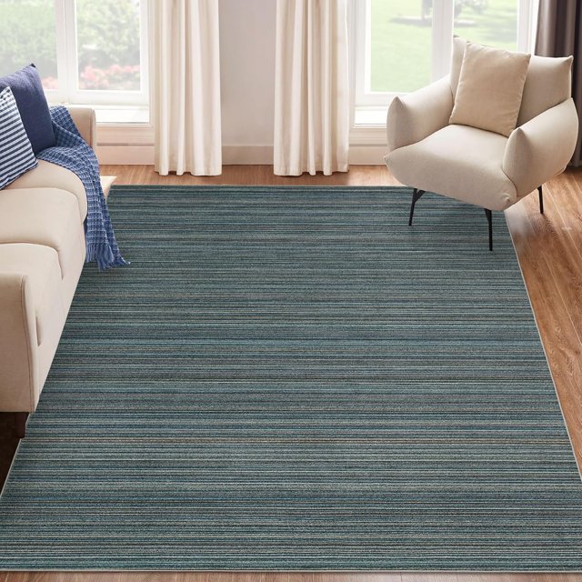 5x7 Nursery Rug for Bedroom Machine Washable Floor Carpets Contemporary Blue Colorful Throw Rugs for Living Room Modern Striped Non-Slip Low Pile Area Rugs for Dining Room Home Office