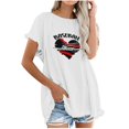thumbnail image 1 of Blusa de manga corta con estampado de cuello redondo de algodón y cáñamo para mujer OAVQHLG3B Store  lin121212, 1 of 5